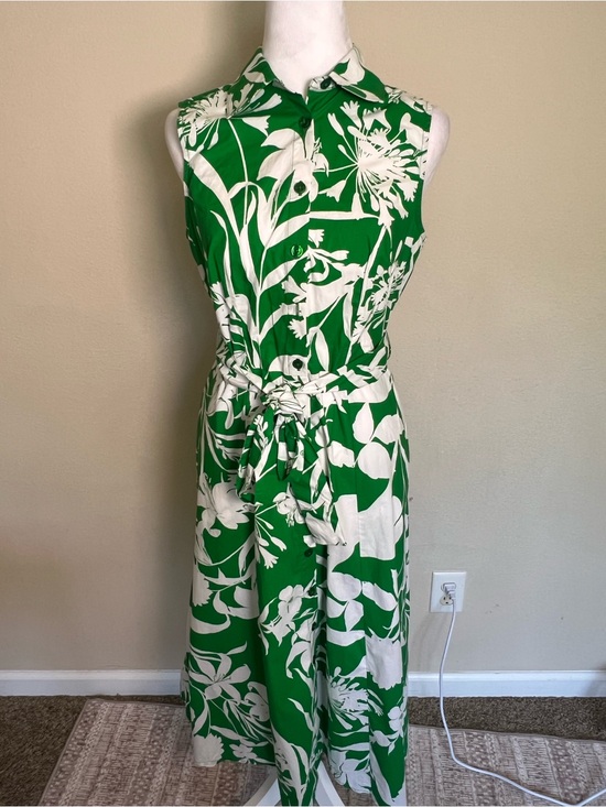 Calvin Klein Dresses & Skirts - Calvin Klein Green White Floral Woven Midi Shirt Dress 6 Sleeveless Button